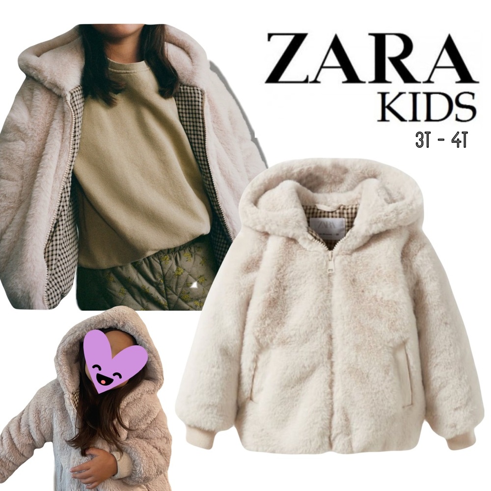 Zara toddler girl super soft faux fur hooded coat with pockets 3-4T